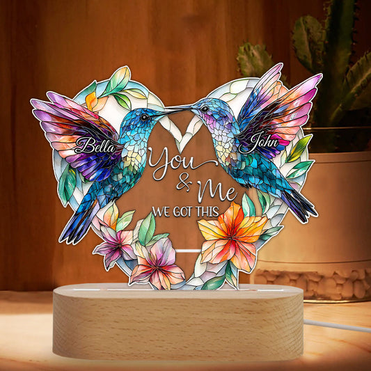 Couple de colibris - Socle lumineux personnalisé en forme de colibri