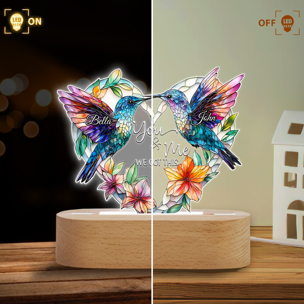 Couple de colibris - Socle lumineux personnalisé en forme de colibri