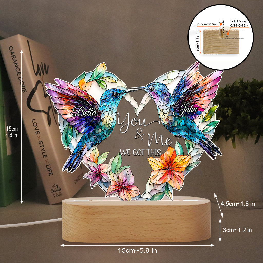 Couple de colibris - Socle lumineux personnalisé en forme de colibri