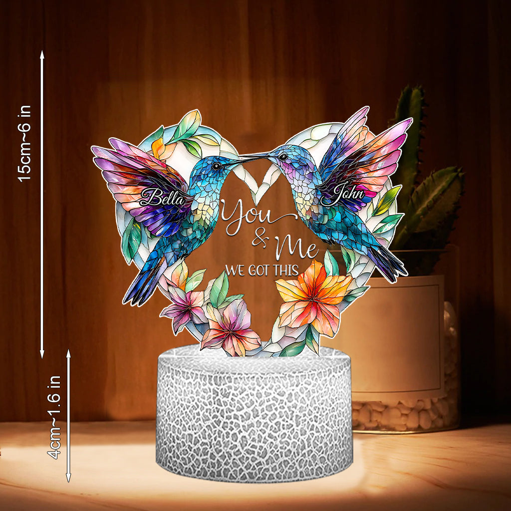 Couple de colibris - Socle lumineux personnalisé en forme de colibri