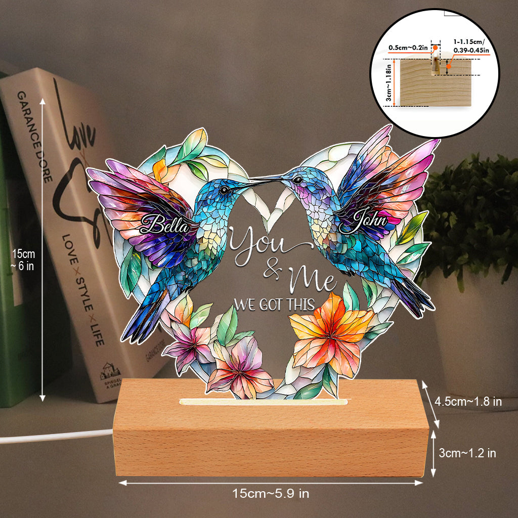 Couple de colibris - Socle lumineux personnalisé en forme de colibri