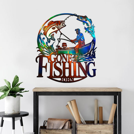 Gone Fishing - Personalized Fishing Cut Metal Sign
