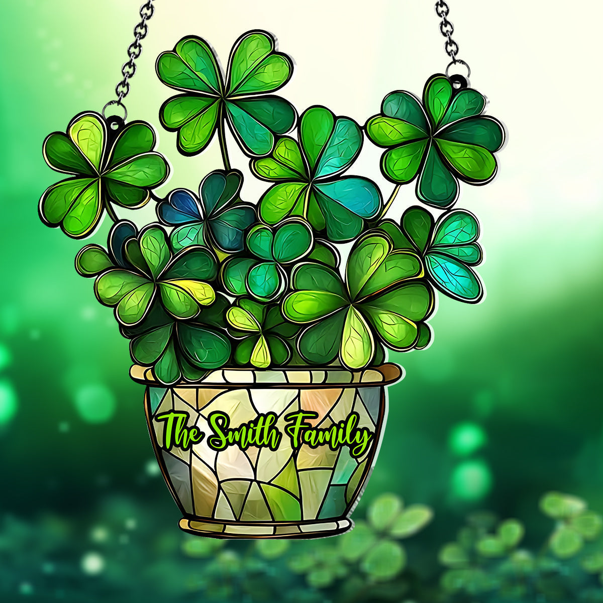 Fleur porte-bonheur - Attrape-soleil personnalisé à suspendre à la fenêtre pour la Saint-Patrick 