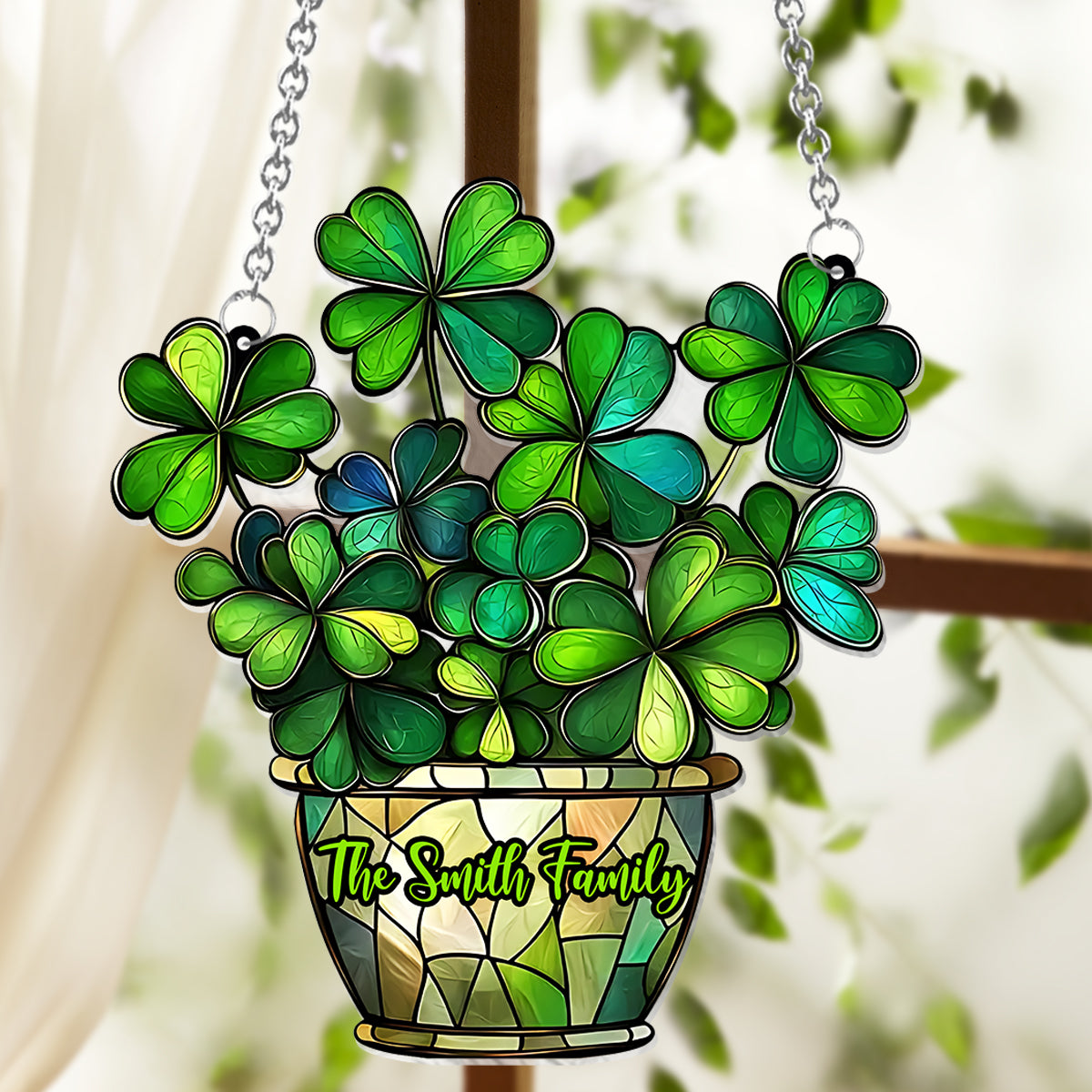 Fleur porte-bonheur - Attrape-soleil personnalisé à suspendre à la fenêtre pour la Saint-Patrick 
