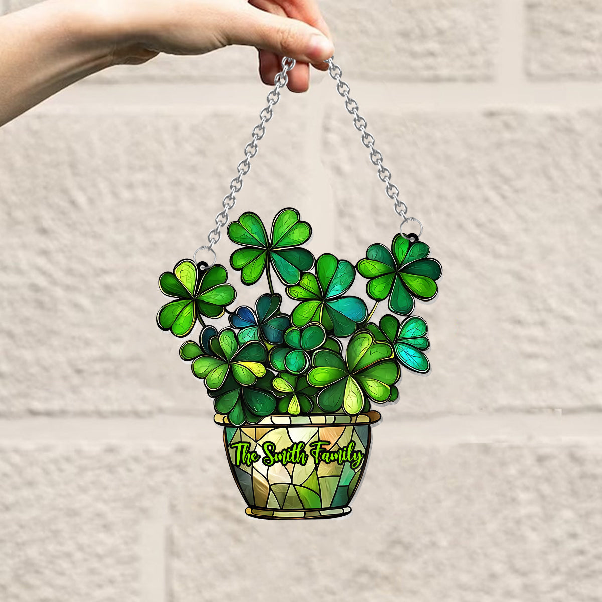 Fleur porte-bonheur - Attrape-soleil personnalisé à suspendre à la fenêtre pour la Saint-Patrick 