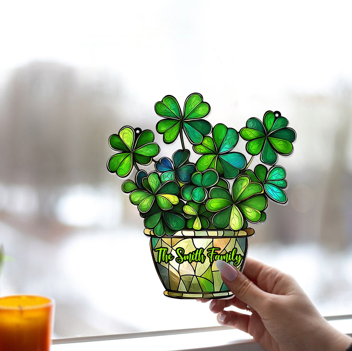 Fleur porte-bonheur - Attrape-soleil personnalisé à suspendre à la fenêtre pour la Saint-Patrick 