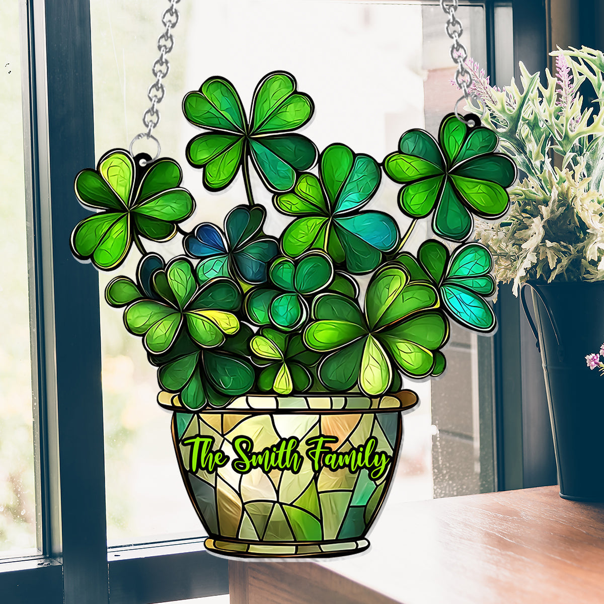 Fleur porte-bonheur - Attrape-soleil personnalisé à suspendre à la fenêtre pour la Saint-Patrick 