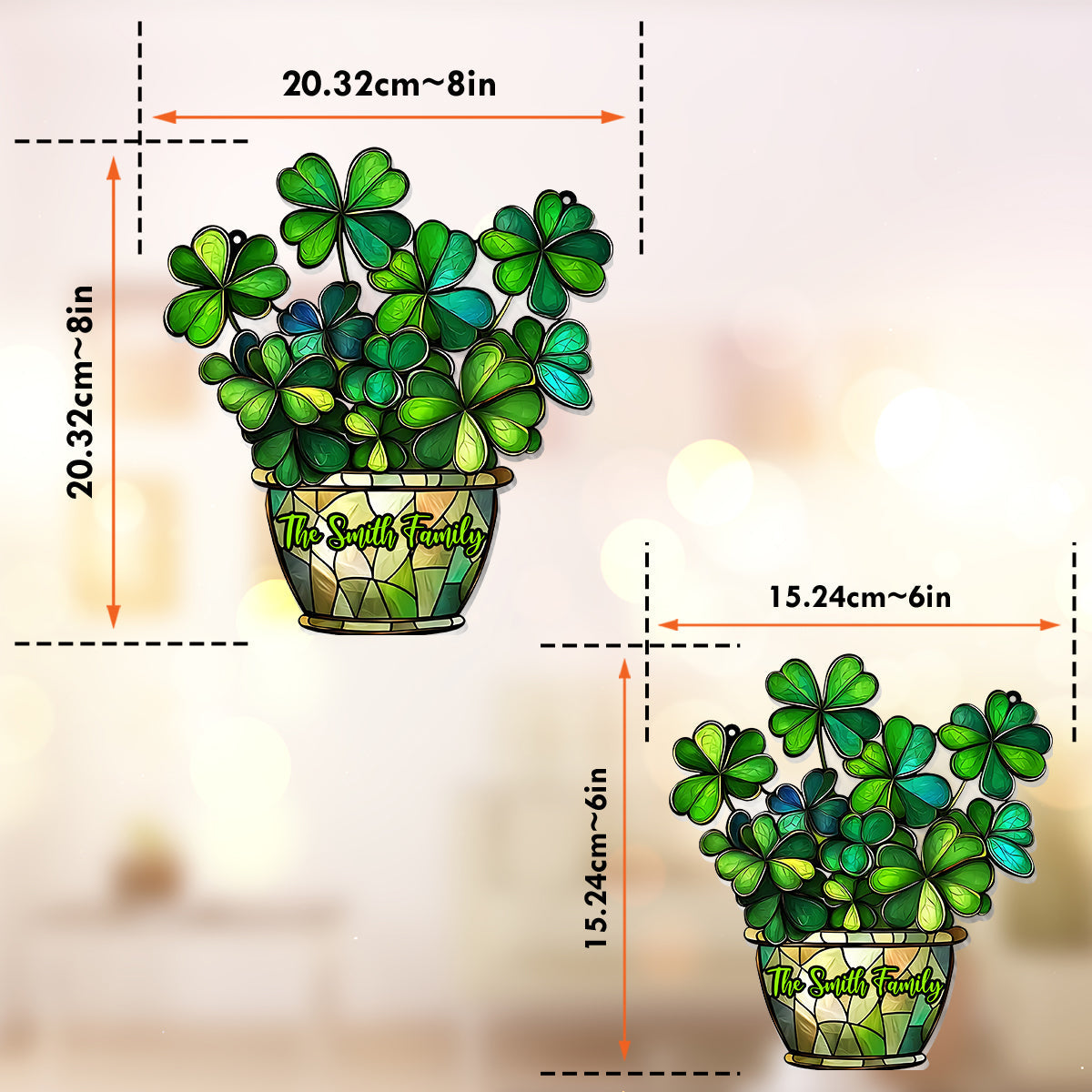 Fleur porte-bonheur - Attrape-soleil personnalisé à suspendre à la fenêtre pour la Saint-Patrick 