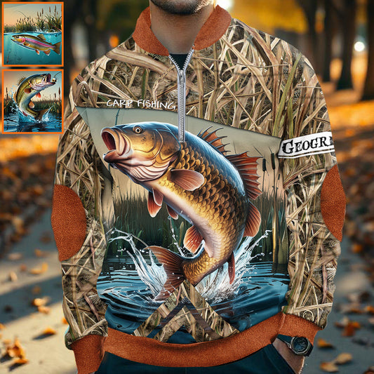 Carp Fishing - Personalized Fishing Men Zip-Up Sweatshirt