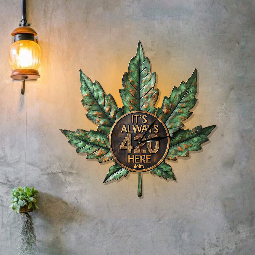 Hier ist es immer 4:20 Uhr – Personalisierte LED-Wanduhr mit Cannabis-Motiv