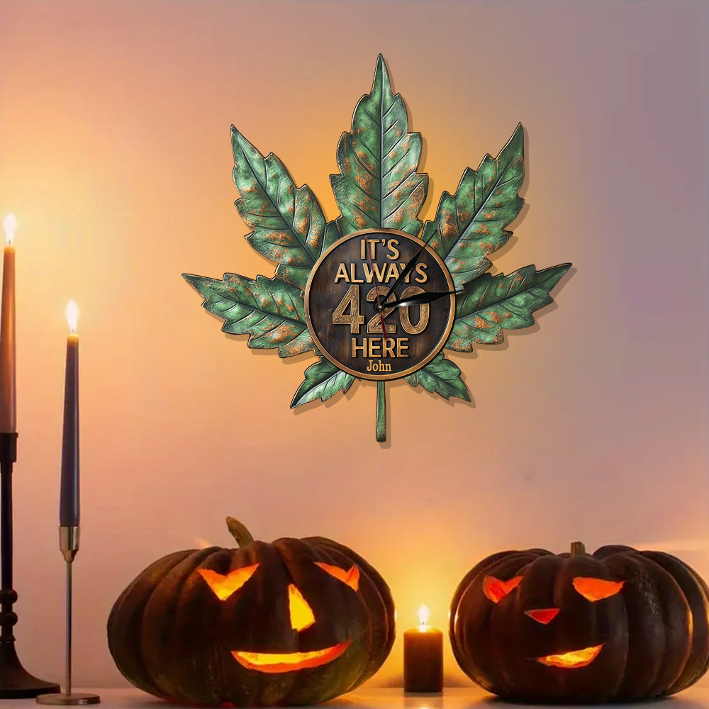 Hier ist es immer 4:20 Uhr – Personalisierte LED-Wanduhr mit Cannabis-Motiv