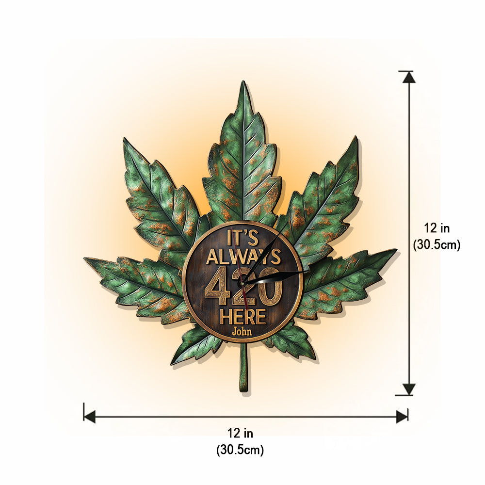 Hier ist es immer 4:20 Uhr – Personalisierte LED-Wanduhr mit Cannabis-Motiv