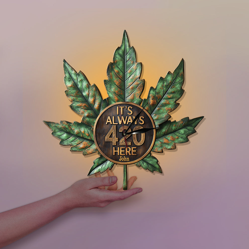 Hier ist es immer 4:20 Uhr – Personalisierte LED-Wanduhr mit Cannabis-Motiv