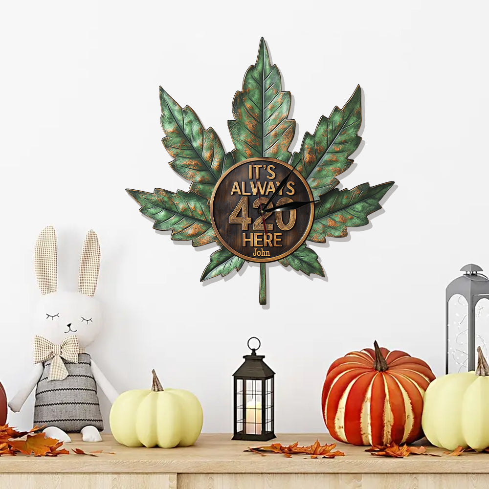 Hier ist es immer 4:20 Uhr – Personalisierte LED-Wanduhr mit Cannabis-Motiv