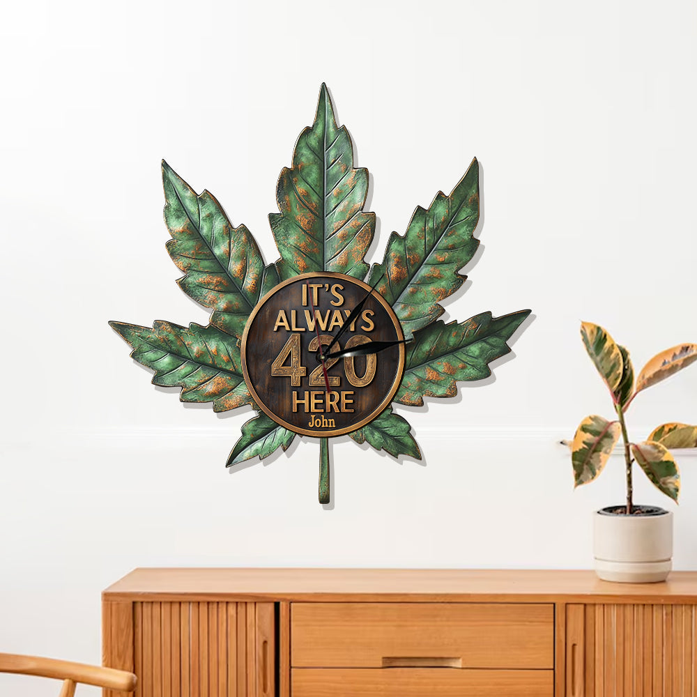 Hier ist es immer 4:20 Uhr – Personalisierte LED-Wanduhr mit Cannabis-Motiv