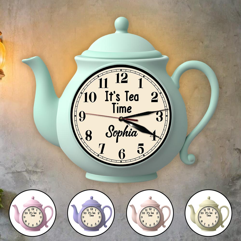 C'est l'heure du thé ! - Horloge murale lumineuse LED personnalisée.