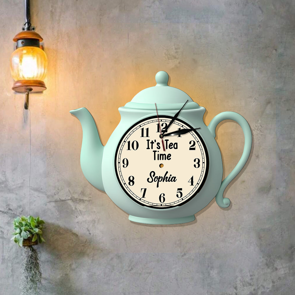 C'est l'heure du thé ! - Horloge murale lumineuse LED personnalisée.