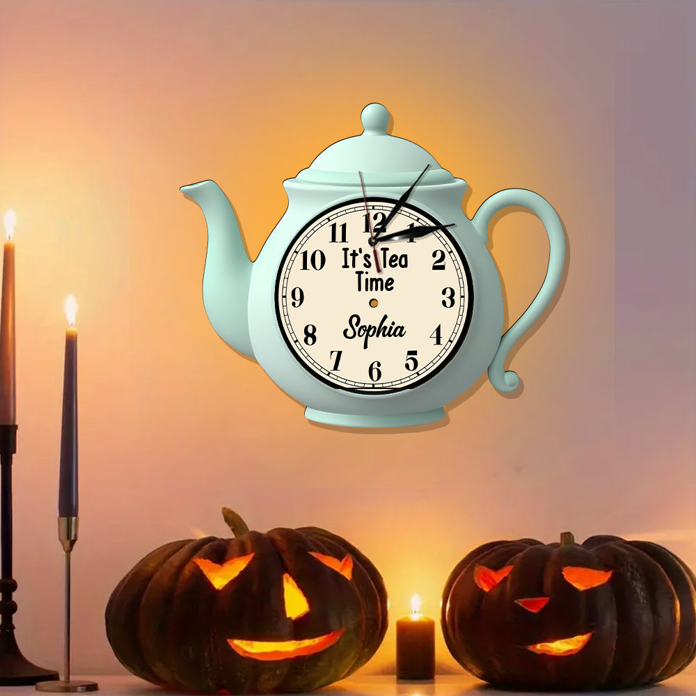 C'est l'heure du thé ! - Horloge murale lumineuse LED personnalisée.