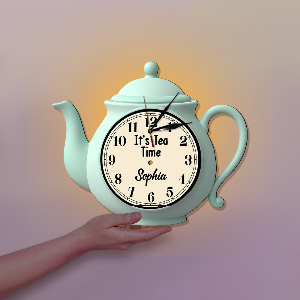 C'est l'heure du thé ! - Horloge murale lumineuse LED personnalisée.