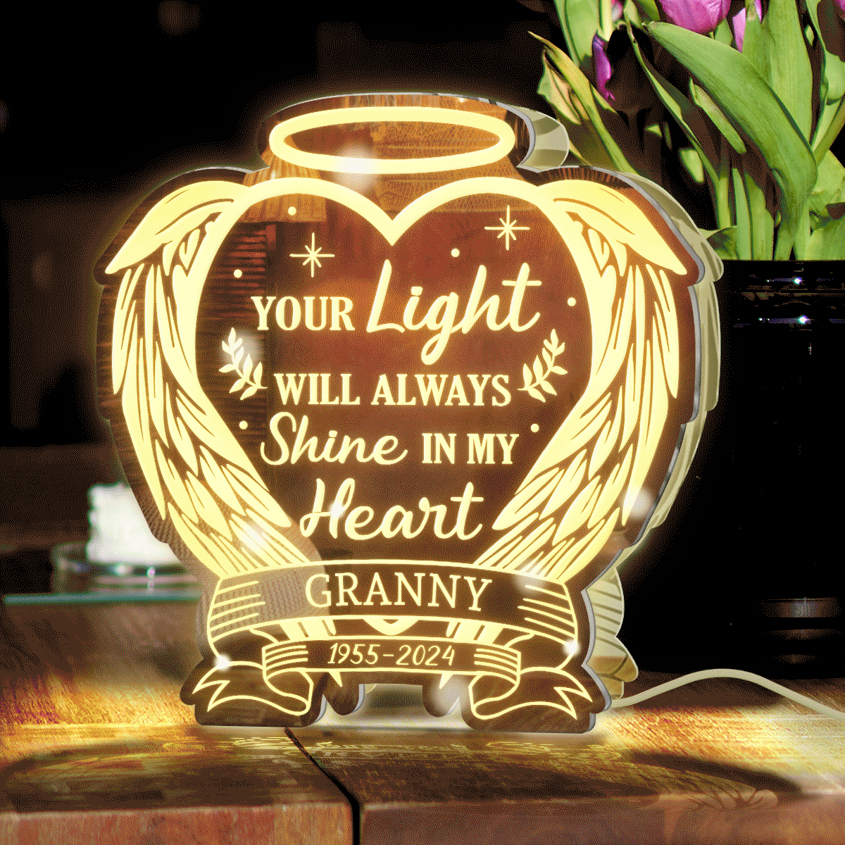 Your Light Will Always Shine In My Heart - Personalized Memorial Mirror Light