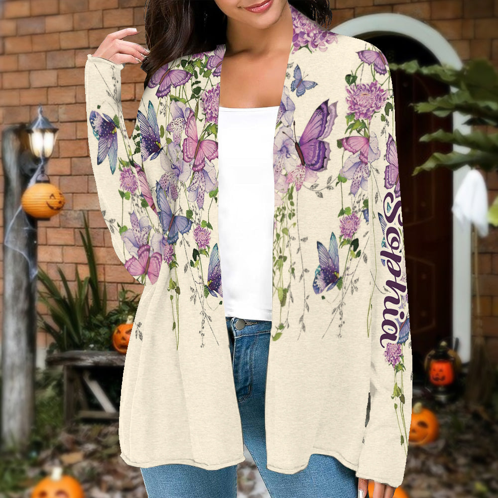Schmetterling und Blumen – Personalisierter Schmetterlings-Cardigan