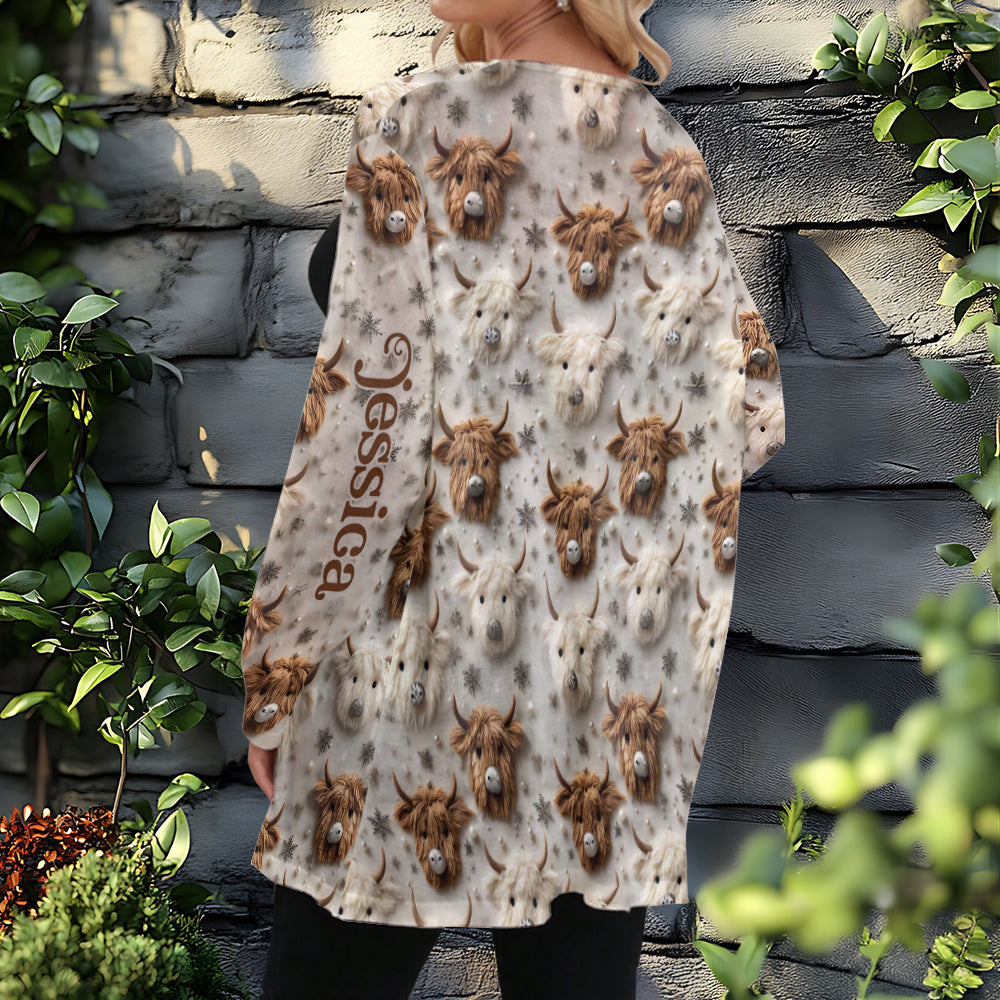 Niedliche Highland-Kuh - Personalisierte Strickjacke