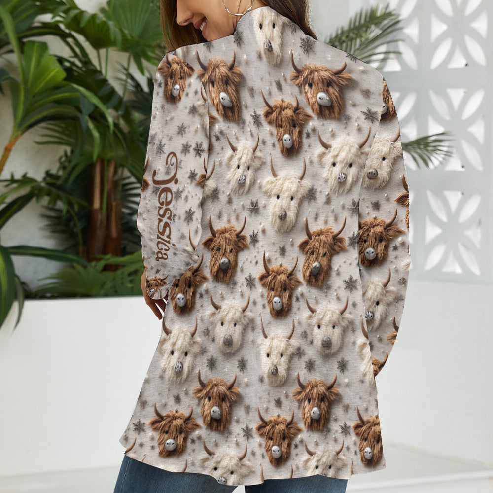 Niedliche Highland-Kuh - Personalisierte Strickjacke