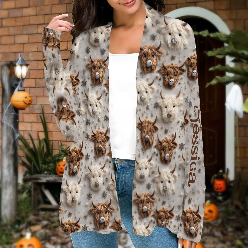 Niedliche Highland-Kuh - Personalisierte Strickjacke