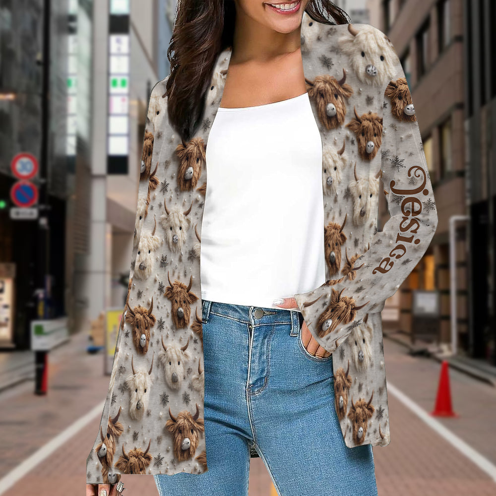 Niedliche Highland-Kuh - Personalisierte Strickjacke