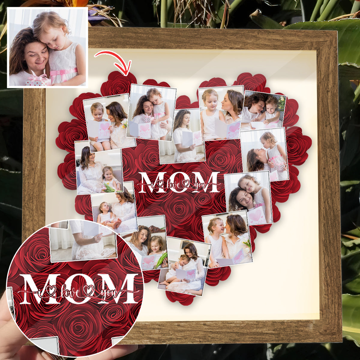 Heart Photos Polaroid Mom We Love You - Personalized Mother Flower Shadow Box