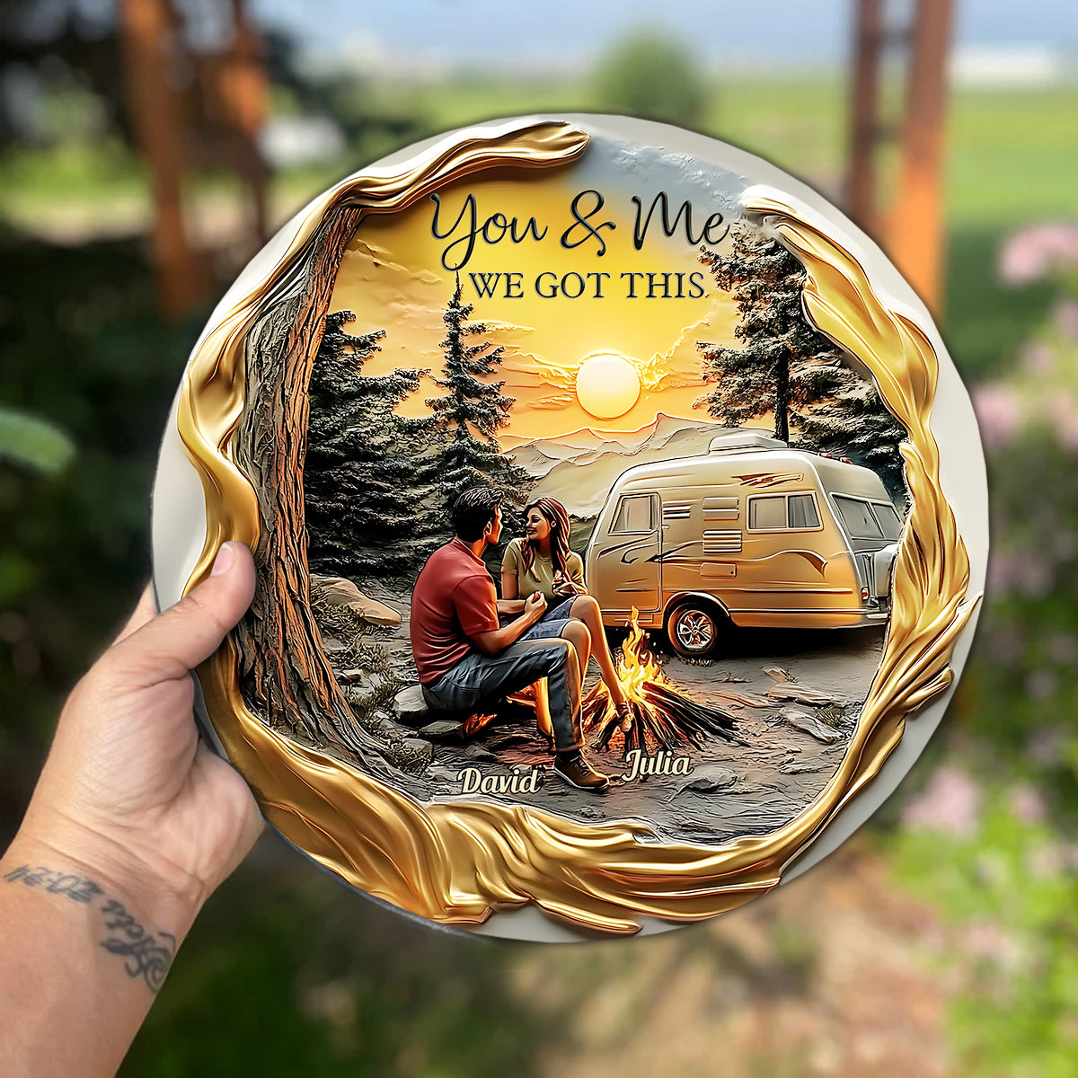 Du und ich, wir schaffen das – personalisierter runder Campingstein