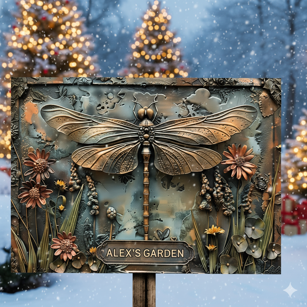 Atemberaubende Libelle – personalisiertes Metallschild, ein liebevolles Weihnachtsgeschenk für Gartenliebhaber.