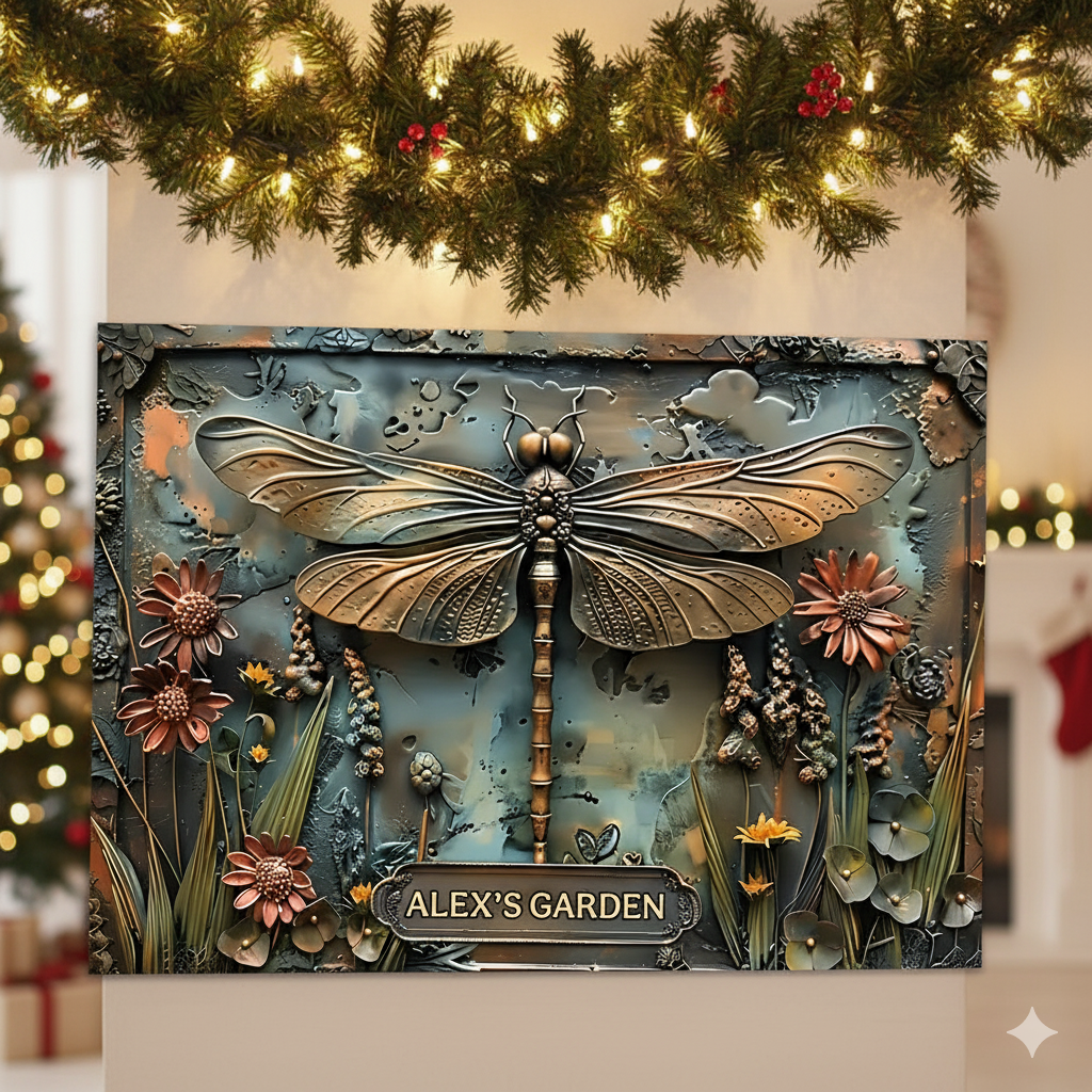 Atemberaubende Libelle – personalisiertes Metallschild, ein liebevolles Weihnachtsgeschenk für Gartenliebhaber.