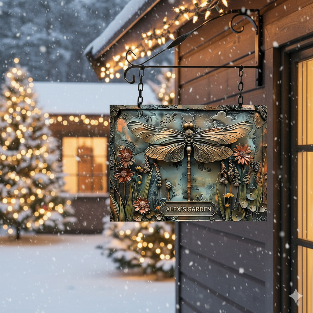 Atemberaubende Libelle – personalisiertes Metallschild, ein liebevolles Weihnachtsgeschenk für Gartenliebhaber.