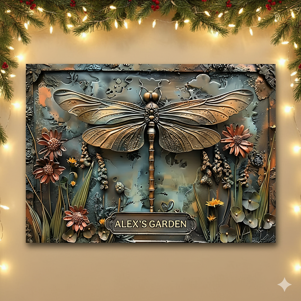 Atemberaubende Libelle – personalisiertes Metallschild, ein liebevolles Weihnachtsgeschenk für Gartenliebhaber.