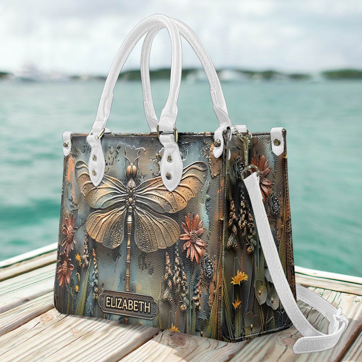 Magnifique sac à main en cuir personnalisé Libellule