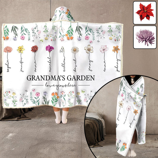 Grandma Garden - Personalized Grandma Hooded Blanket