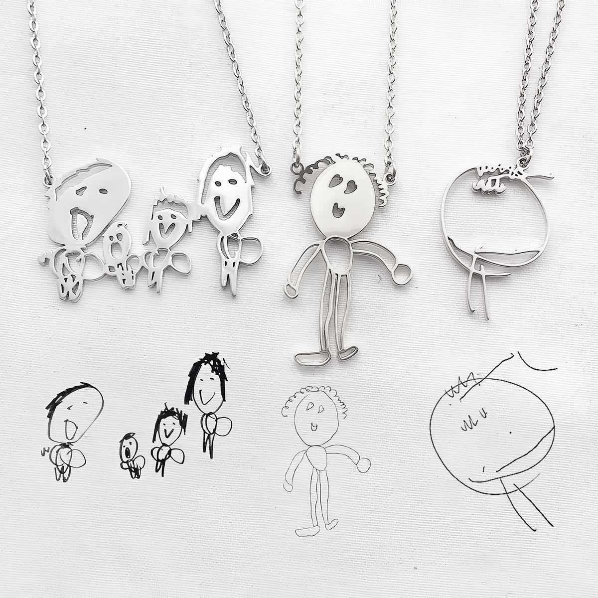 Collier dessin enfant - Pendentif personnalisé pour la famille - Motifs sur mesure
