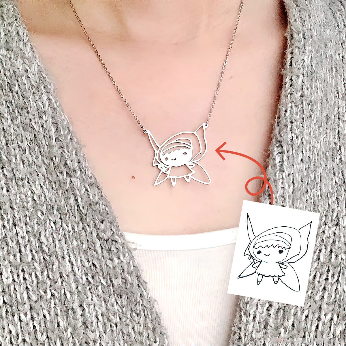 Collier dessin enfant - Pendentif personnalisé pour la famille - Motifs sur mesure