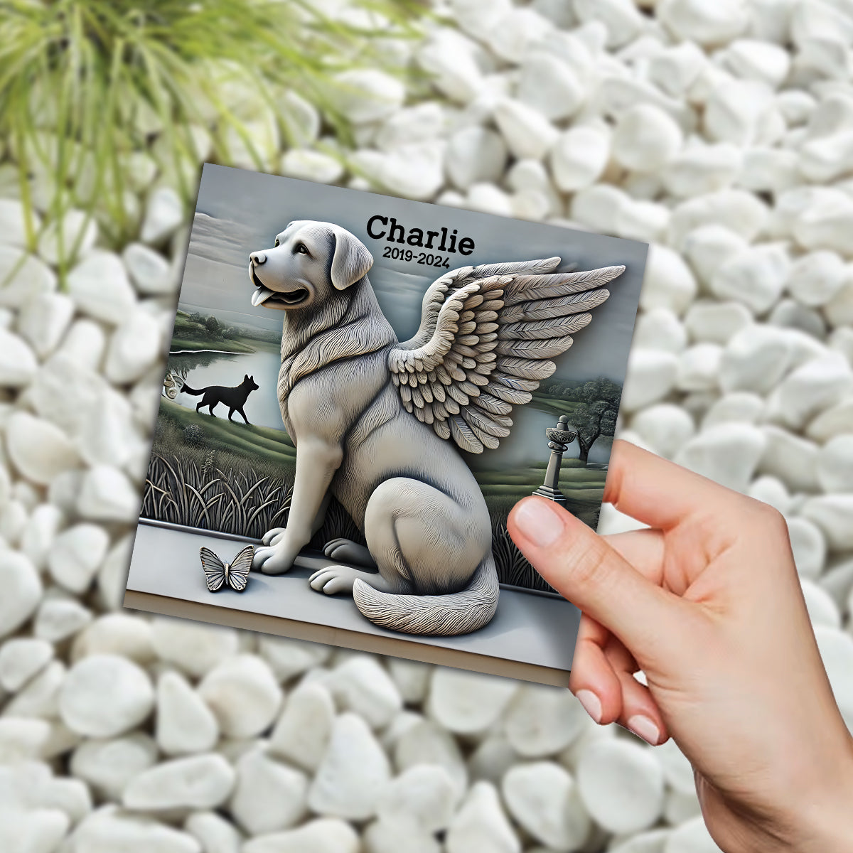 Für immer in unseren Herzen – Personalisierter quadratischer Hunde-Stein