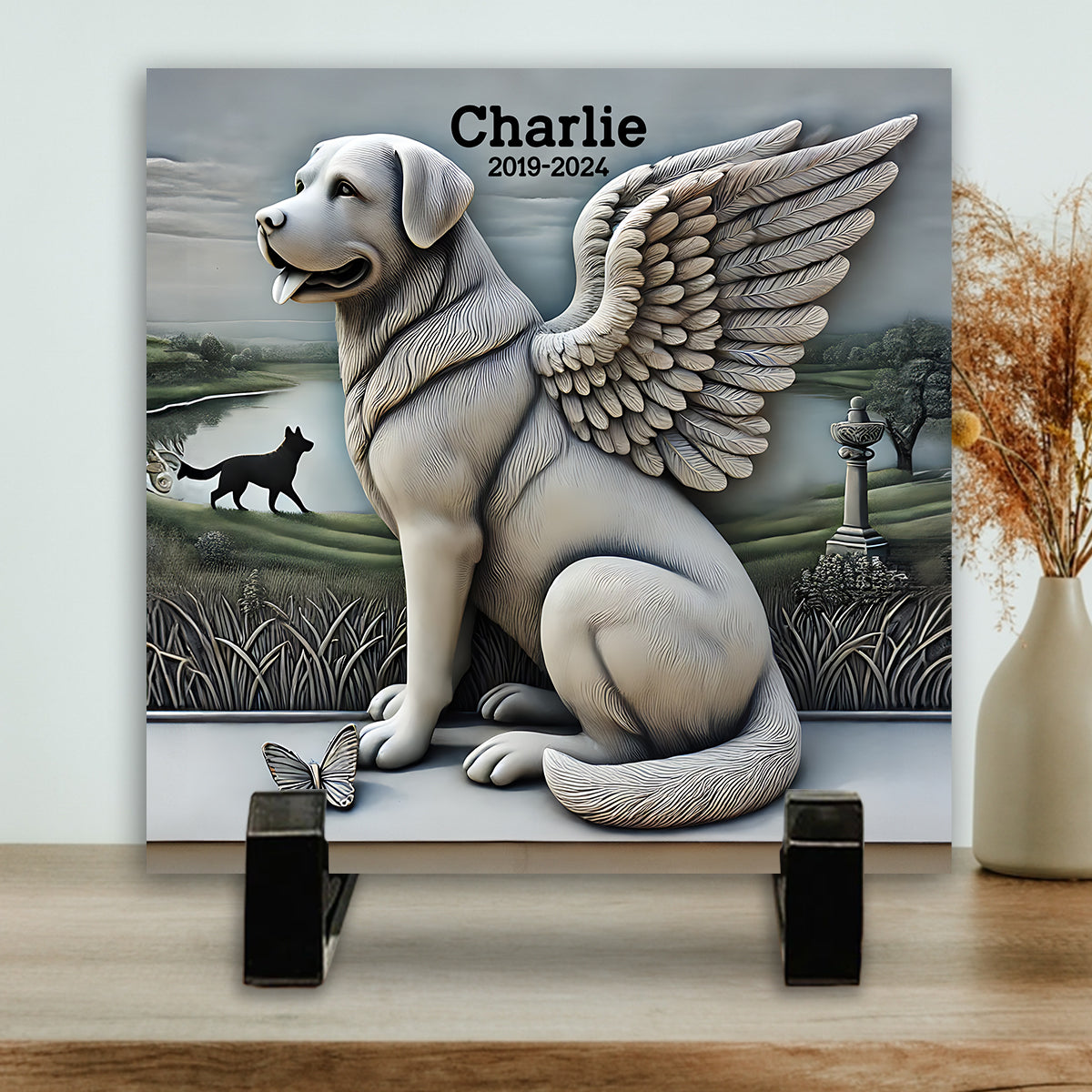 Für immer in unseren Herzen – Personalisierter quadratischer Hunde-Stein