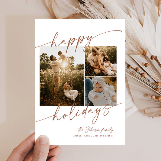 Personalisierte Weihnachtskarte mit Fotos, Namen und Nachricht – individuelle Familiengrußkarte