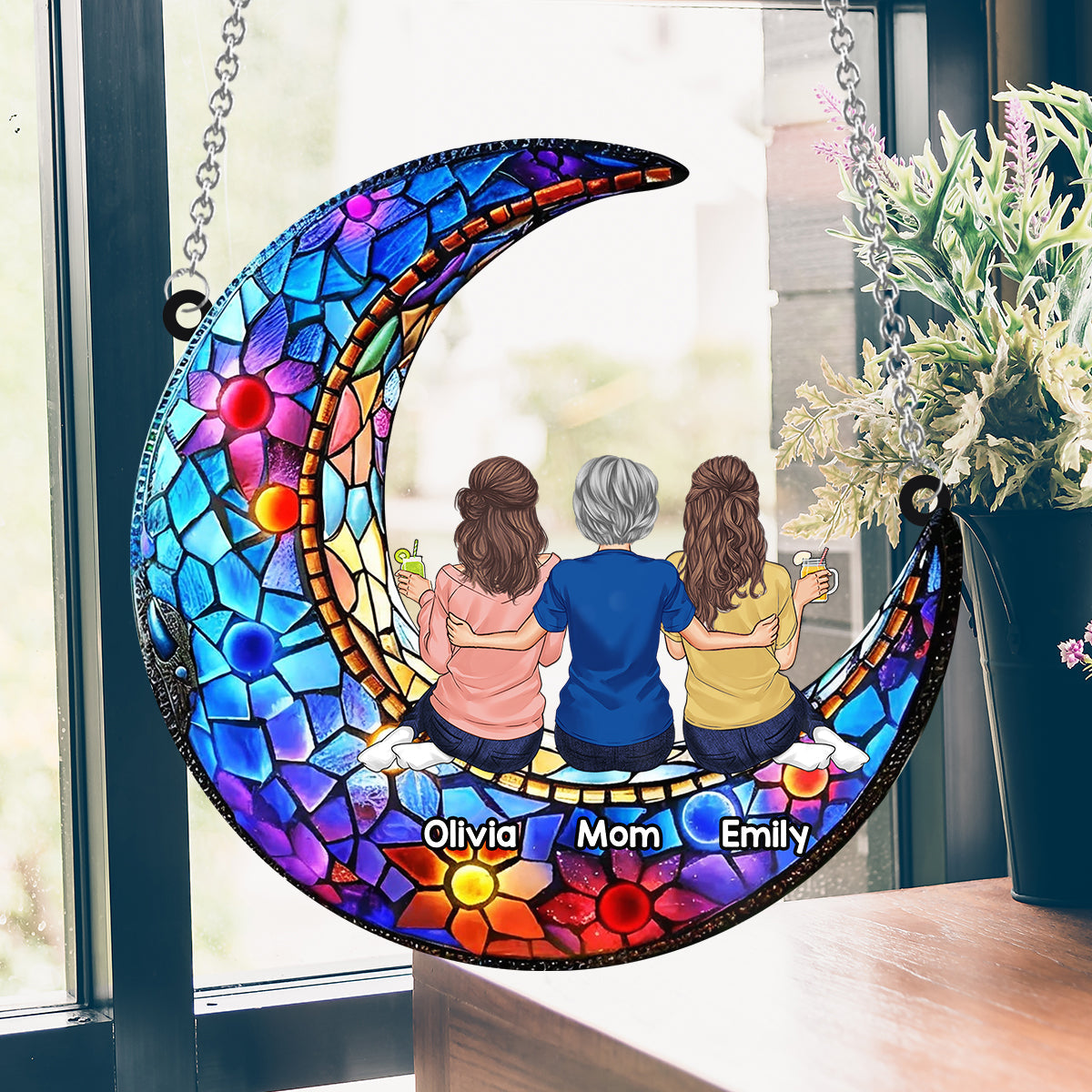 Mother And Children - Personalized Mother Window Hanging Suncatcher Ornament