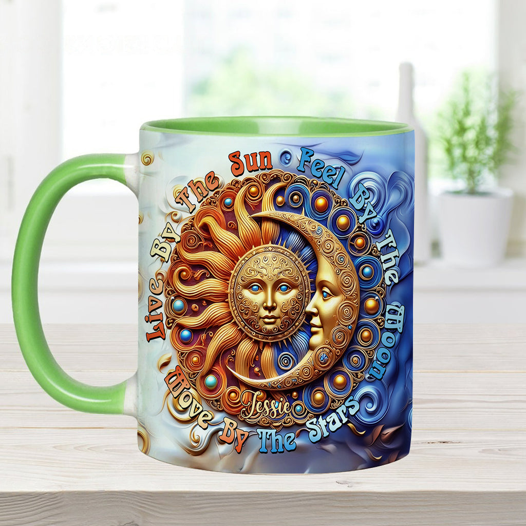 Vivre au rythme du soleil, ressentir au rythme de la lune, bouger au rythme des étoiles - Mug hippie personnalisé