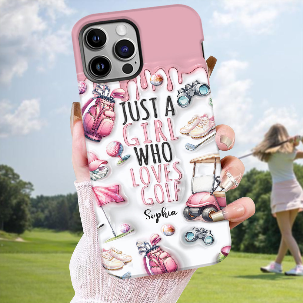 Einfach ein Mädchen, das Golf liebt – Personalisierte Handyhülle mit Golf-Vollbild