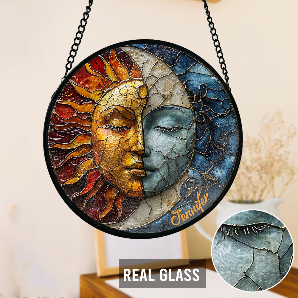 Vivre au rythme du soleil, aimer au rythme de la lune - Attrape-soleil hippie personnalisé en vitrail