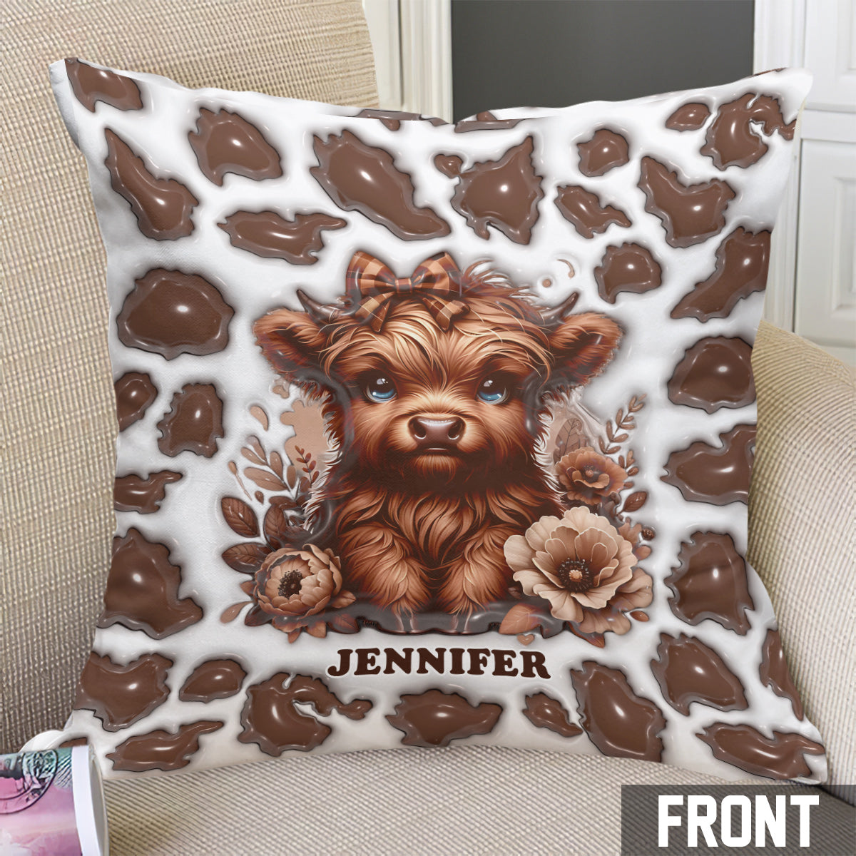 Coussin décoratif personnalisé « Magnifique vache des Highlands »