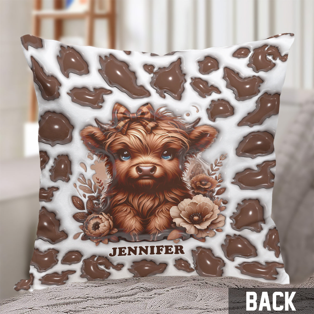 Coussin décoratif personnalisé « Magnifique vache des Highlands »