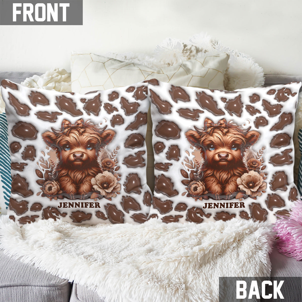 Coussin décoratif personnalisé « Magnifique vache des Highlands »