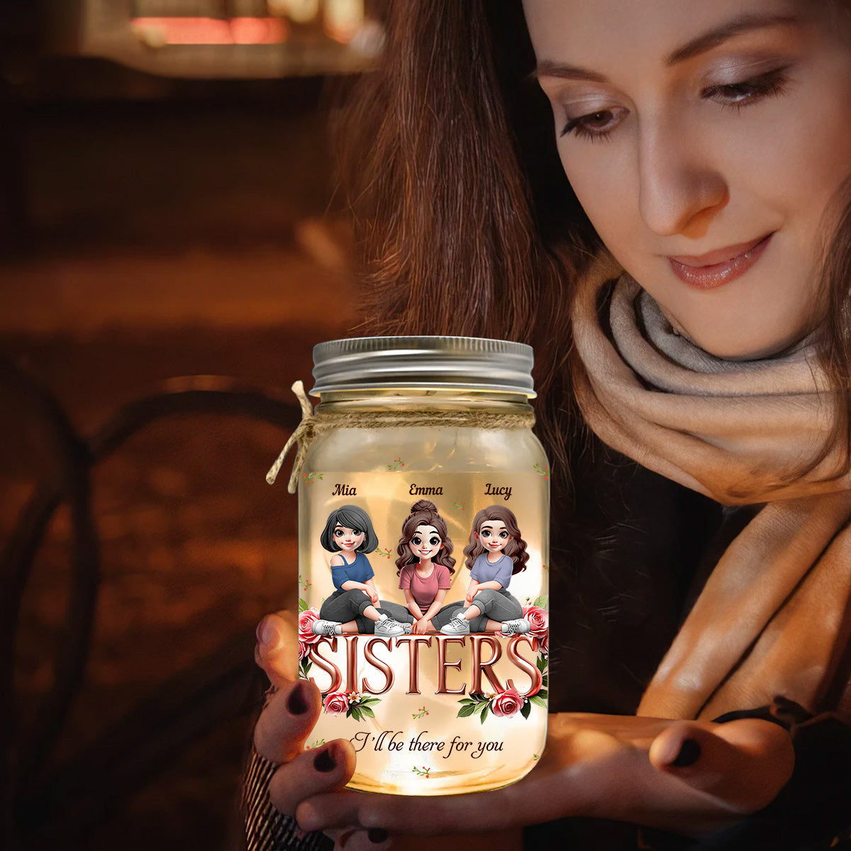 Sœurs - Lampe personnalisée pour bocal Mason « Meilleure amie »